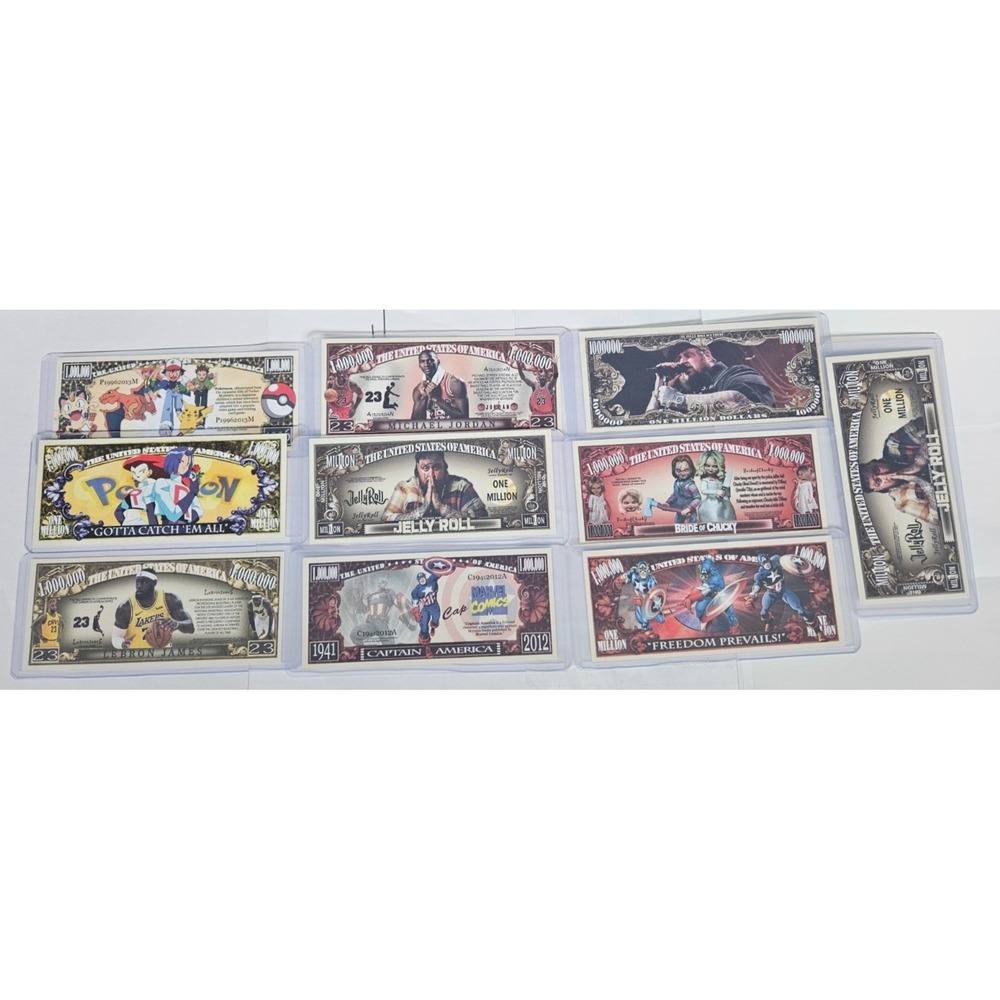 12 Fun Assorted Novelty~$1,000,000 One Million Dollar Bills-Poke,Jelly,Chuck-etc